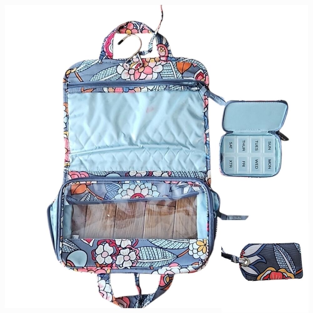 Vera Bradley 3 Piece Seethrough Hanging Organizer Pill Case & Luggage Tag